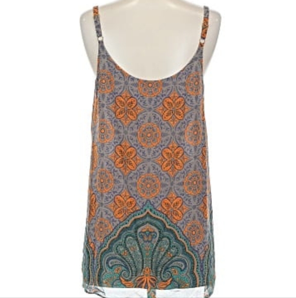 CABI arabesque orange Blue Brown Moroccan print spaghetti strap blouse cami  XS - Picture 2 of 12